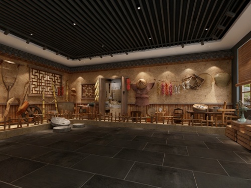 中式新中式文化展厅 民俗文化室内展示空间3D模型免费下载_3dmax模型_3D艺墅网