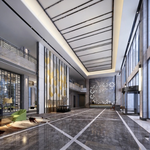 现代轻奢酒店大堂 几何艺术装饰酒店大堂空间模型3D模型免费下载_3dmax模型_3D艺墅网