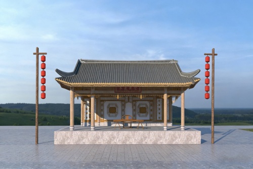 中式戏台 山水户外飞檐表演台3D模型免费下载_3dmax模型_3D艺墅网